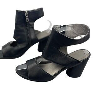 Latigo Black Leather Block Heel Sandals Buckle Ankle Strap Classic 3.25"  summer